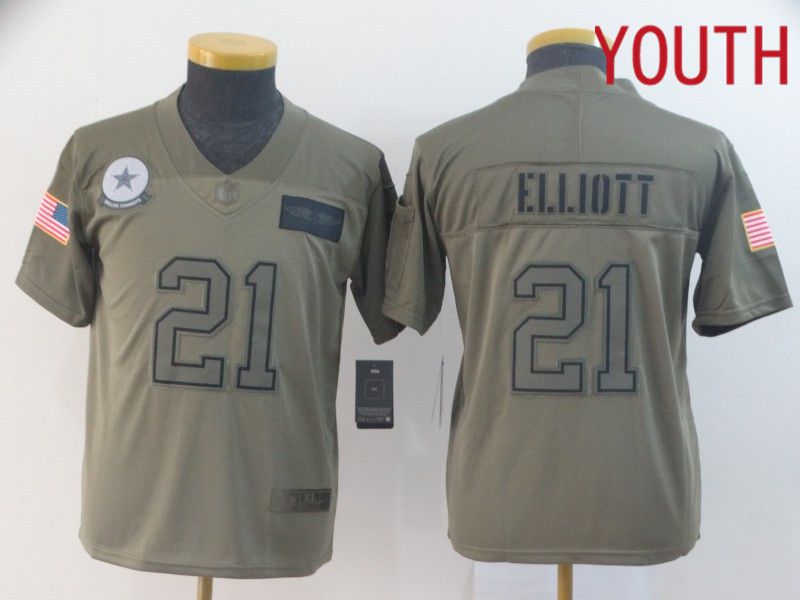 Youth Dallas cowboys #21 Elliott Nike Camo 2019 Salute to Service Limited NFL Jerseys->youth nfl jersey->Youth Jersey